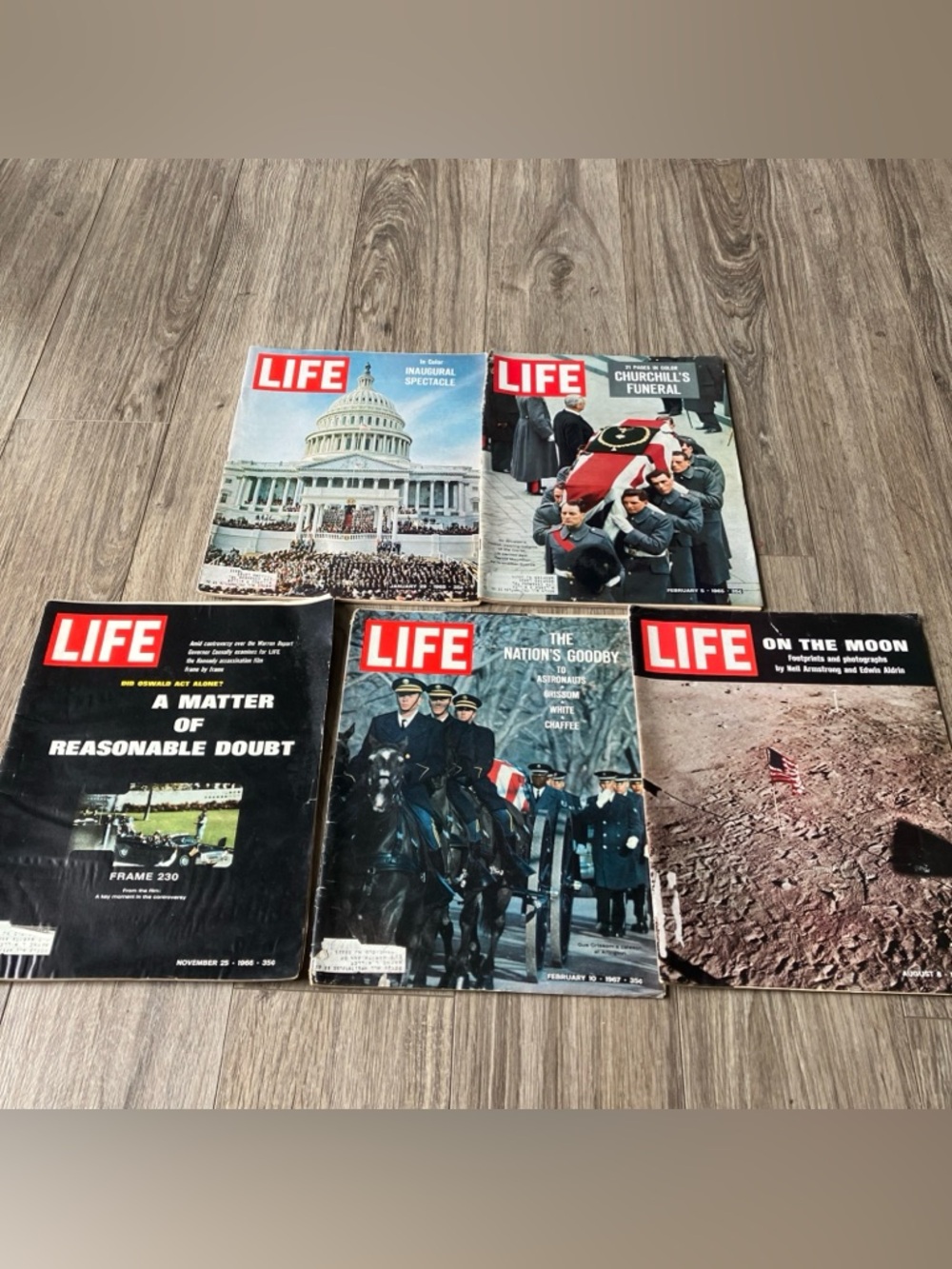 Life Magazine Set of 5 Vintage Issues 1/29/65, 2/5/65, 11/25/66, 2/10/67, 6/8/69